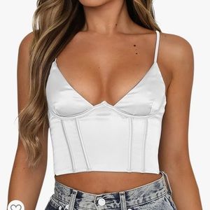 Silver V-Neck Satin Crop Top